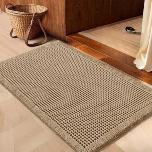 Waffle Bath Mat Boho Woven Non Slip Absorbent Washable Rug