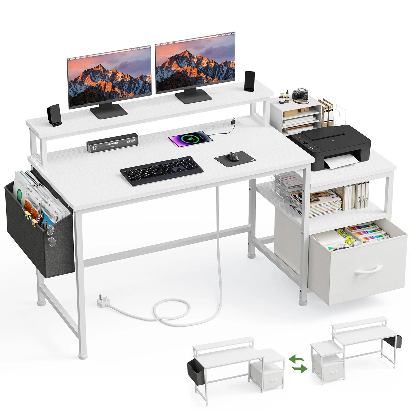 EnHomee 40 inch Office Desk With Monitor Stand And Charging