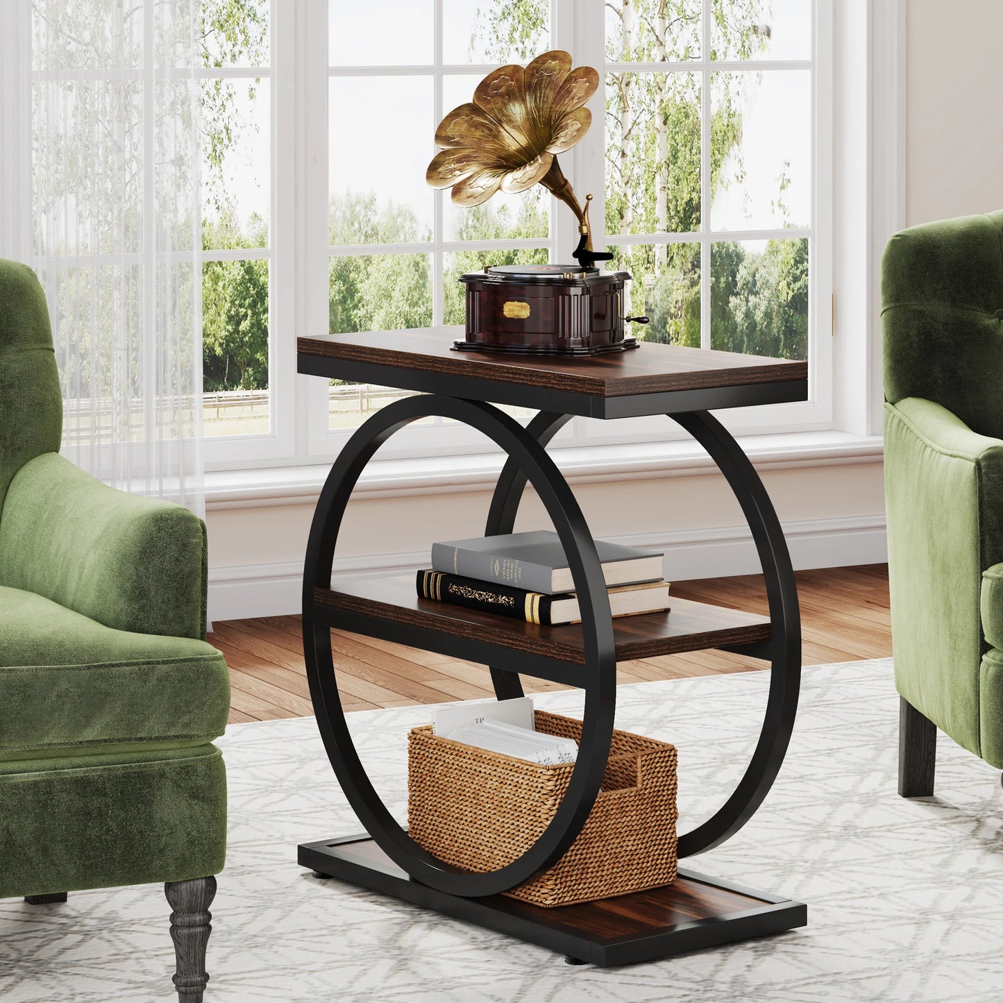 Tribesigns End Table With 3 Shelves Industrial Wooden Side Table