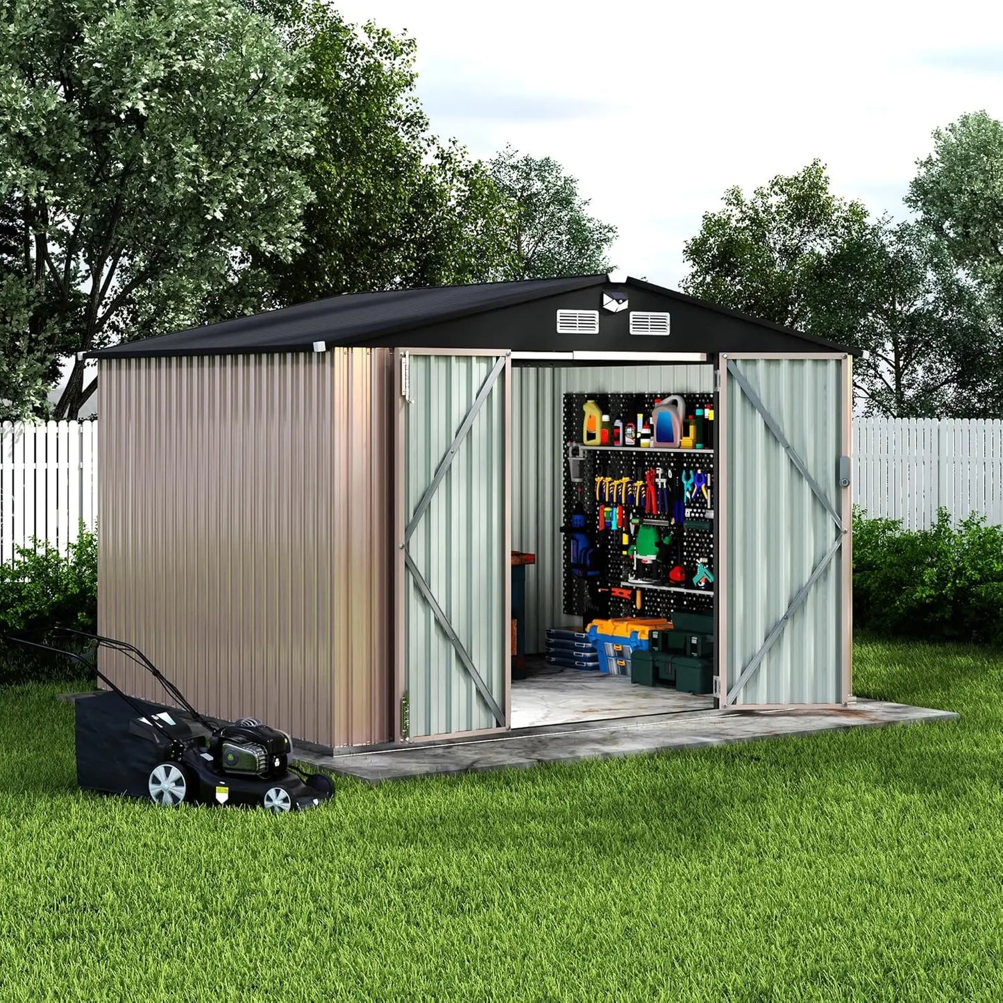 Outdoor Metal Storage Shed With Solar Light And Lockable Door