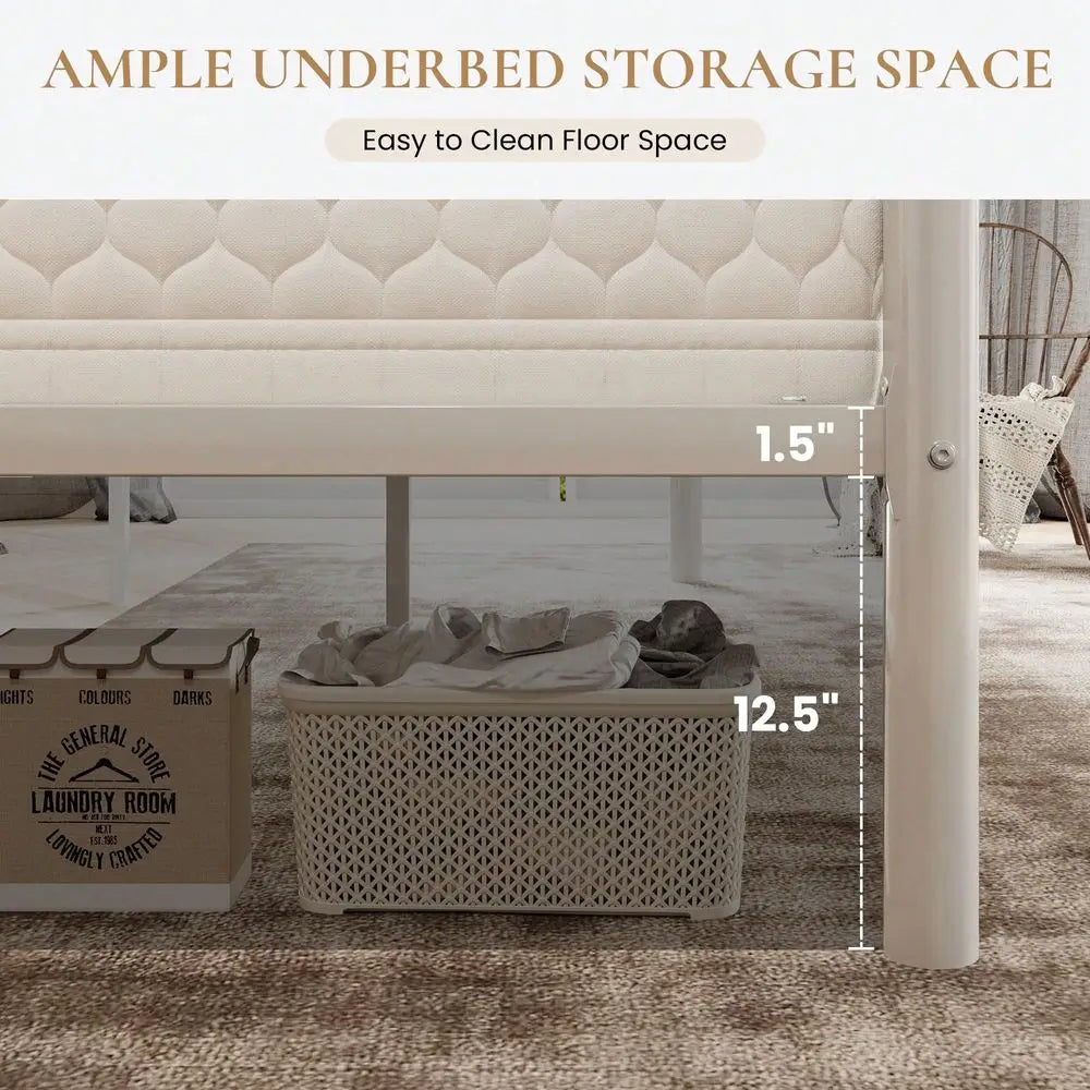 14 Inch Twin Full Queen King Size Metal Bed Frame With IronArt Headboard And Footboard, Under Bed Storage Space, Platform Bed W