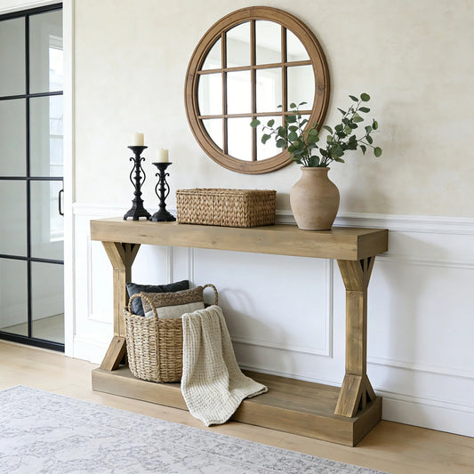American Country Wood Sofa Console Table With Storage Shelf