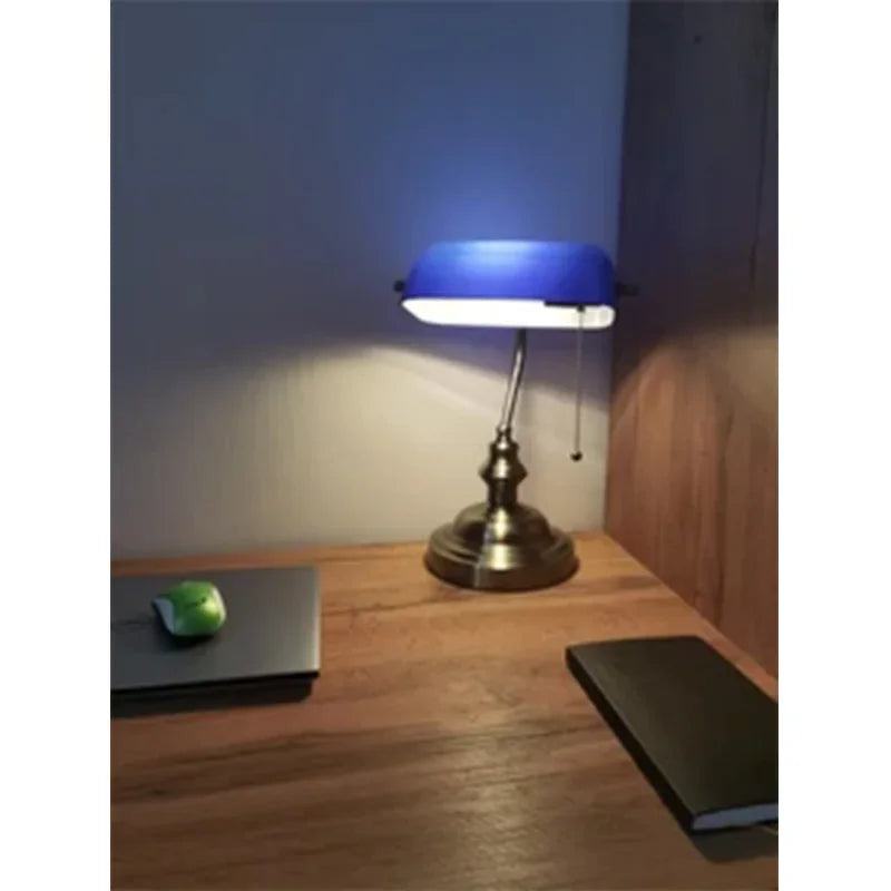 Glass Banker Desk Lamp With Zipper Switch For Home Office