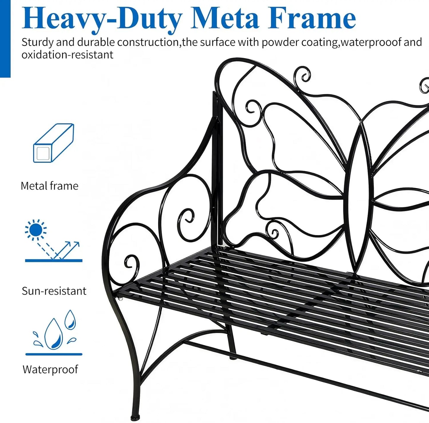 Outdoor Butterfly Bench With Armrests Rust Resistant Cast Iron