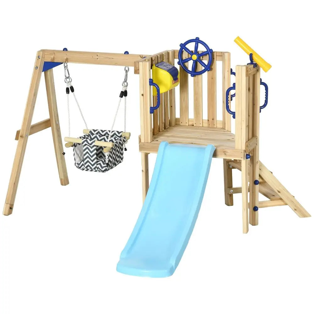 YTYIN Backyard Swing Set With Slide And Fort Toddler Playset