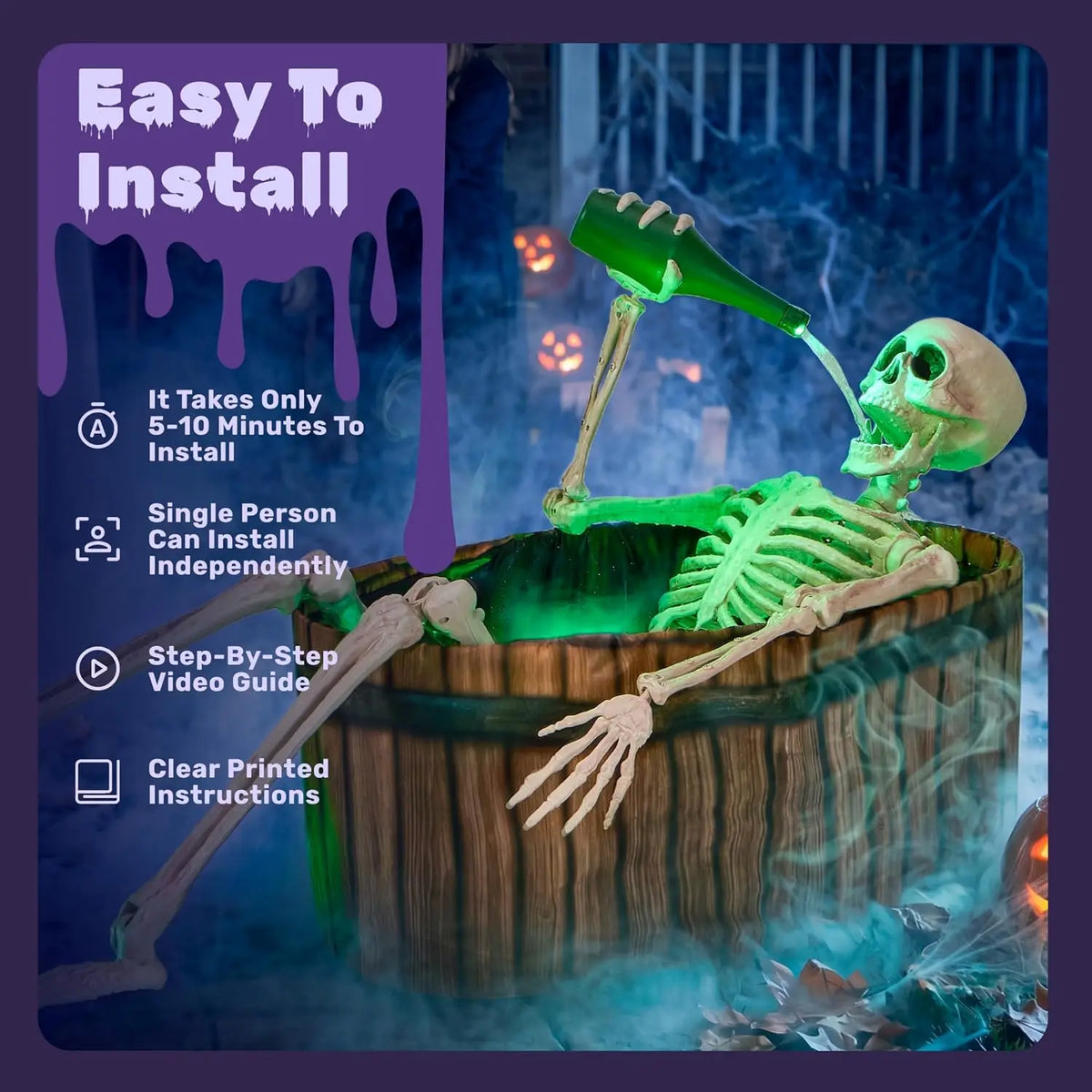 Halloween Animatronic Skeleton With Endless Pouring Effect and Spooky Sounds