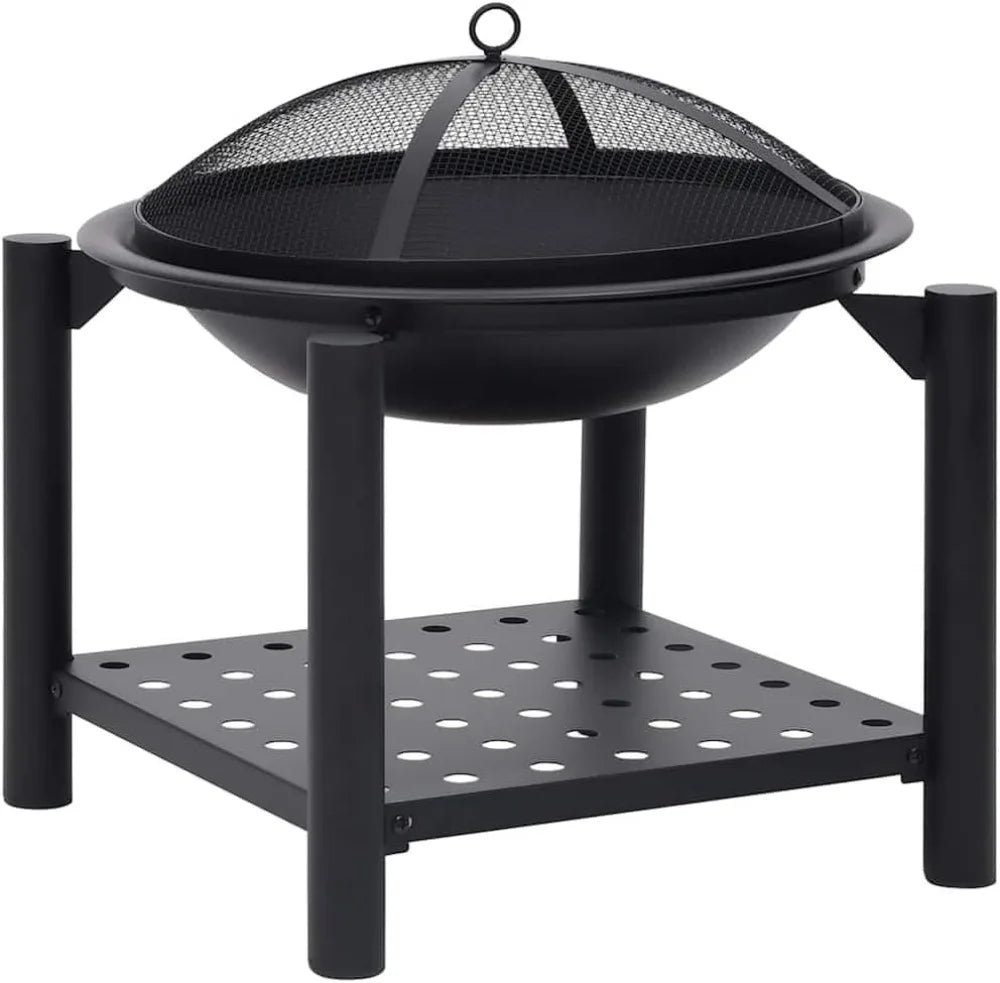 Steel Fire Pit With Safety Screen And Storage Shelf