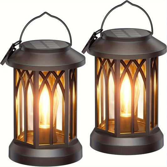 2 Pack Upgraded Bright Solar Lantern Lights Outdoor, Over 12Hrs Solar Lights for Outside Garden Yard Patio Decor (Warm Light)