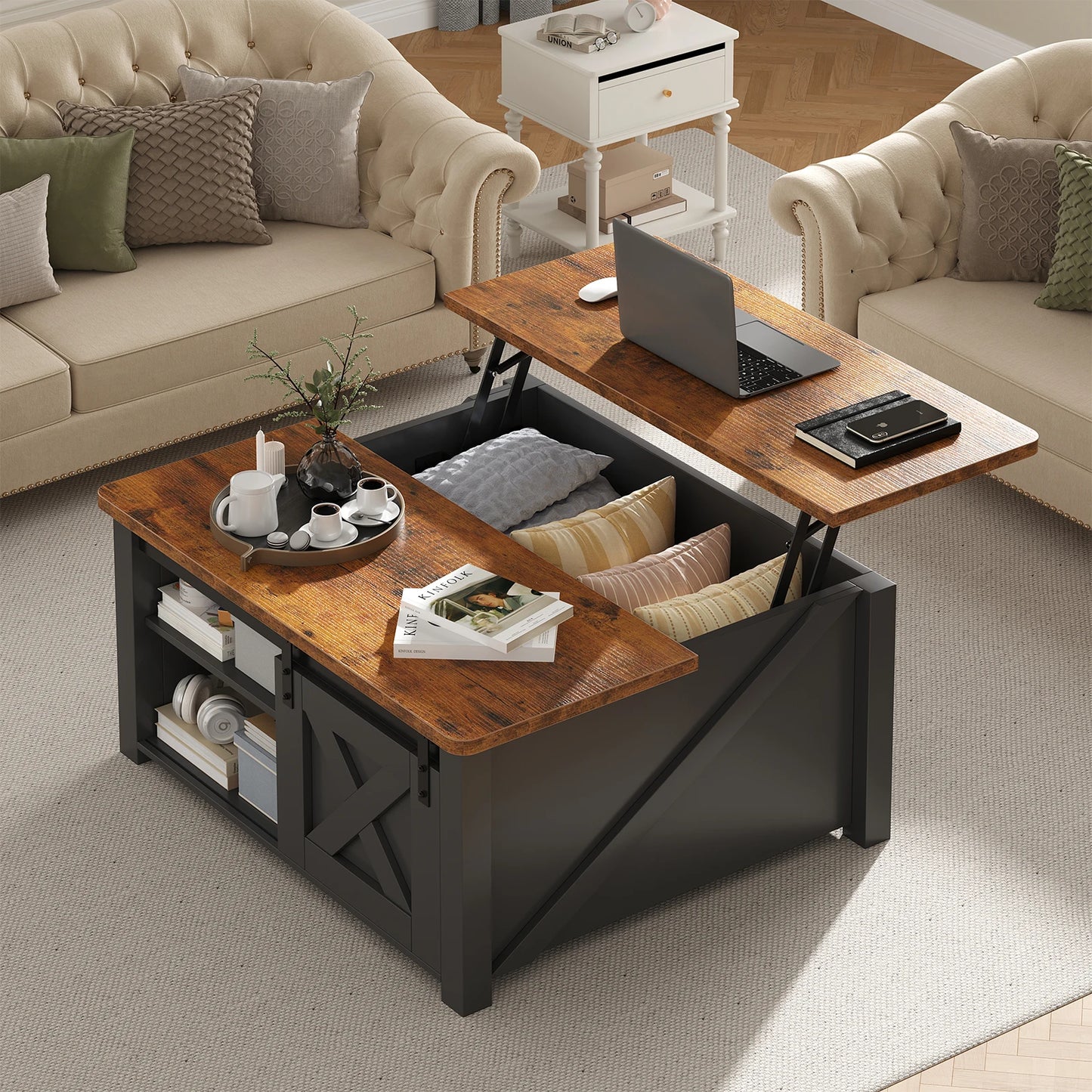 MCQ Wood Lift Top Coffee Table With Adjustable Storage