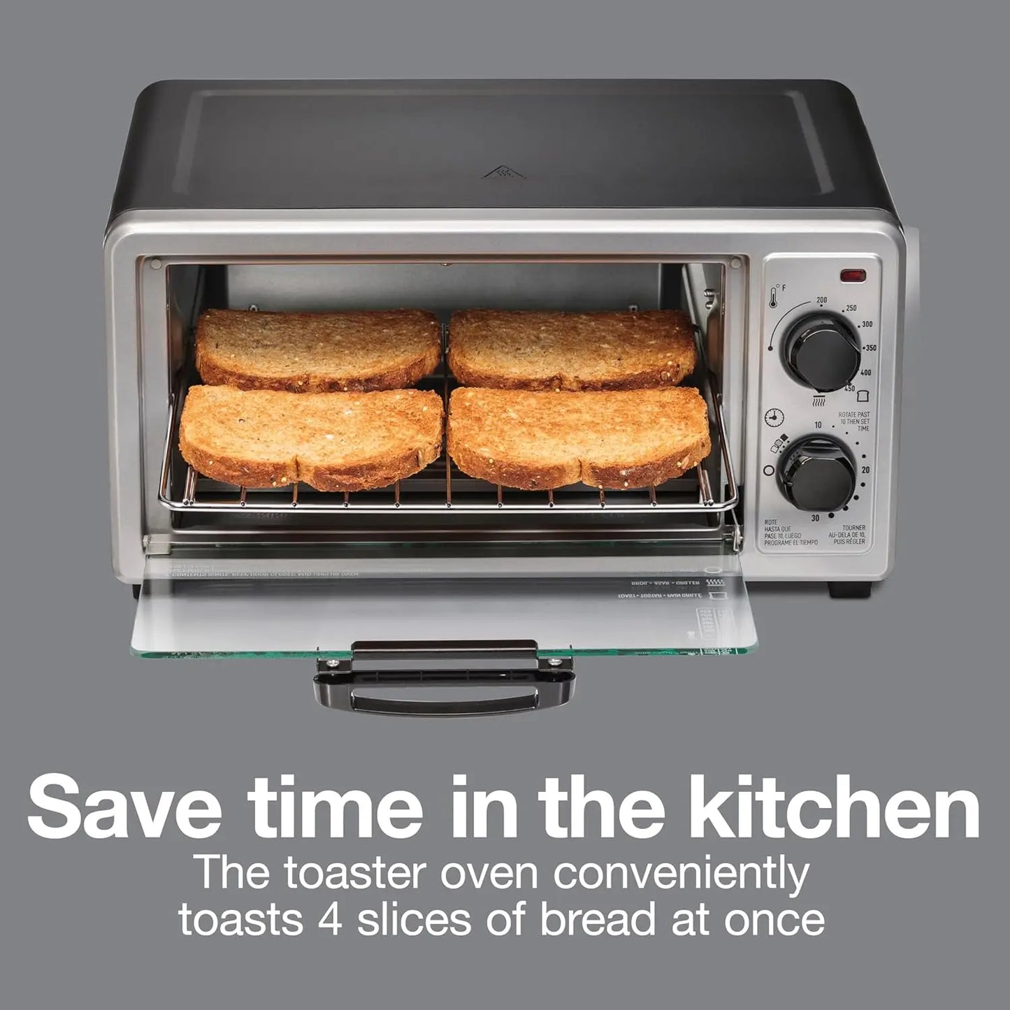 4 Slice Countertop Toaster Oven, Multi-Function with Bake, Toast and Broiler, 1100 Watts, 30 min timer and auto-shutoff