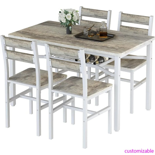 Wood Dining Table Set With Storage Shelf For Small Spaces