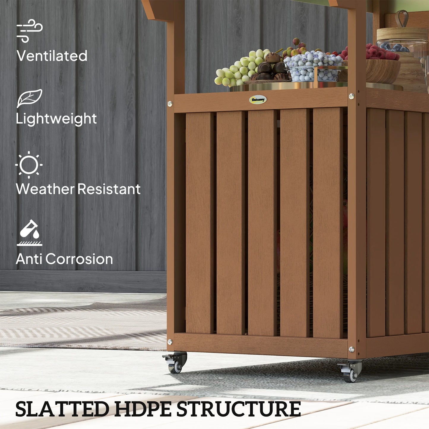Outdoor Bar Cart With Storage HDPE Outdoor Kitchen Cart