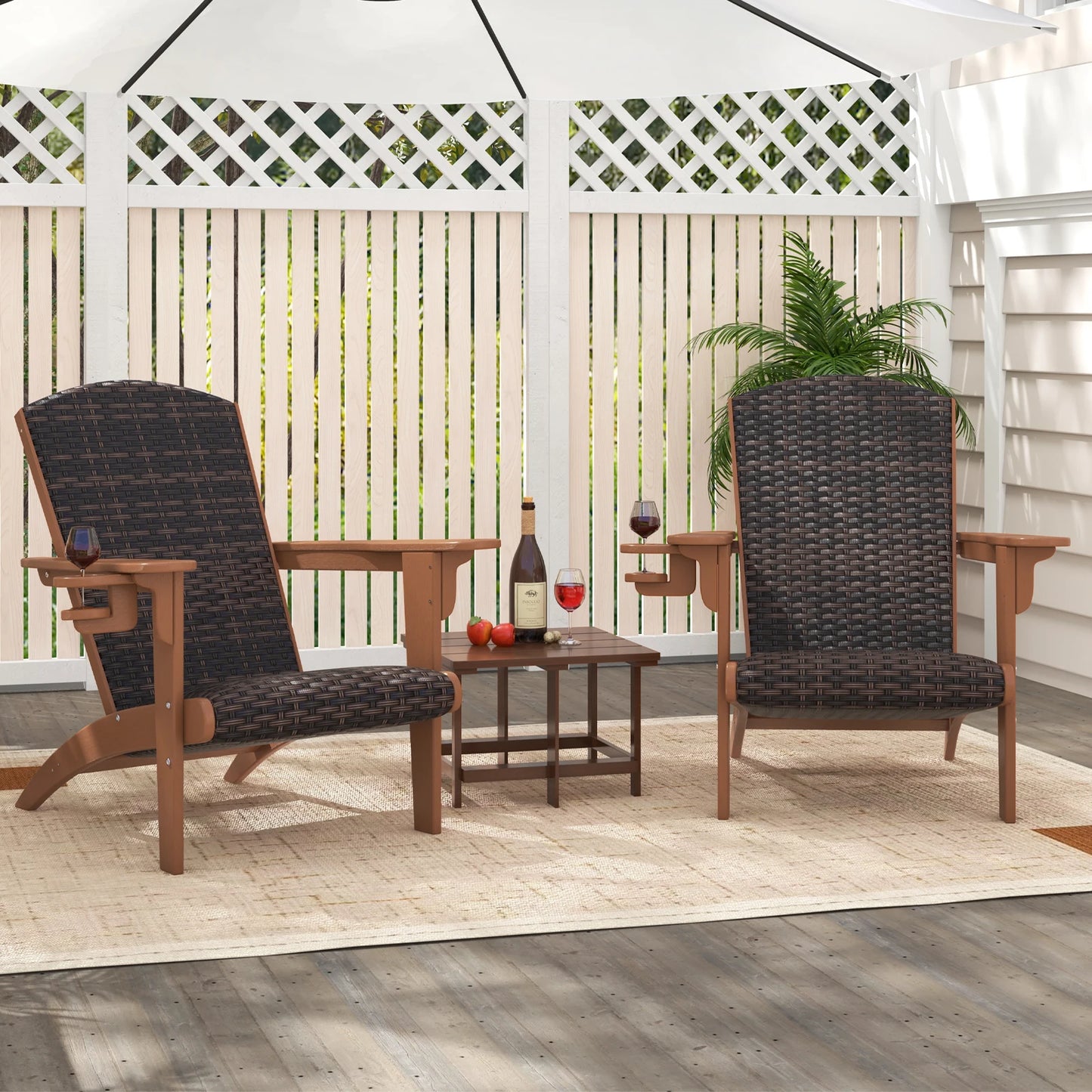 LIFEZEAL Patio Adirondack Chair With Rattan Padded Seat And Cupholder