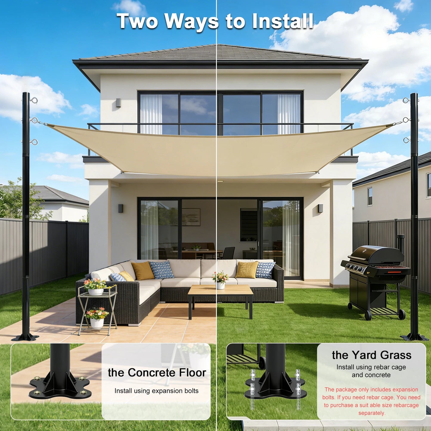 Heavy Duty Shade Sail Poles Kit For Outdoor Patios