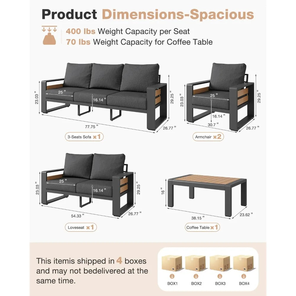 XIAOLANG Aluminum Patio Furniture Set 5 Piece Luxury Outdoor Sectional