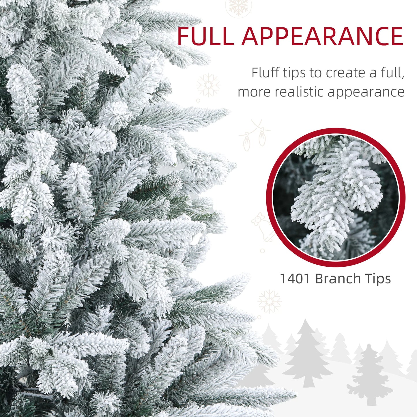 Snow Flocked Artificial Christmas Tree With 1401 Tips Hinged Stand