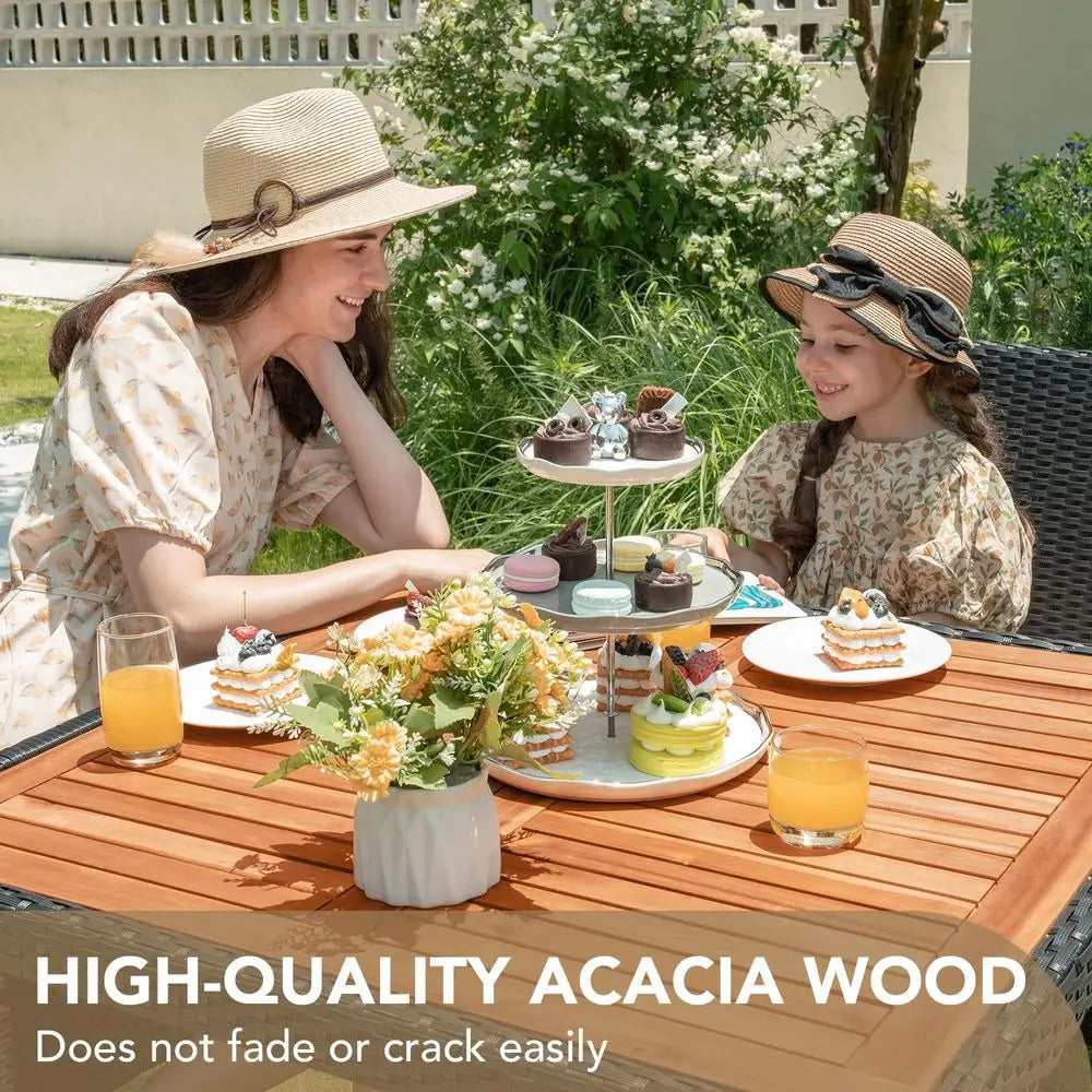 XMSJ Patio Conversation Set With Acacia Wood Top Rattan Chairs