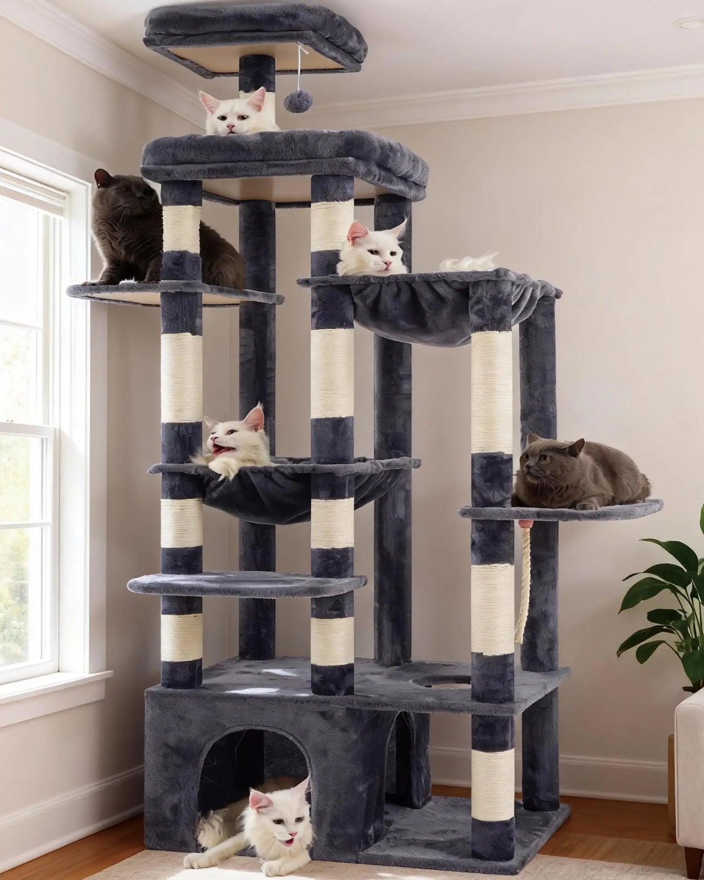 XIUWO Cat Tree For Indoor Cats Tall Multi Level Condo With Sturdy Base