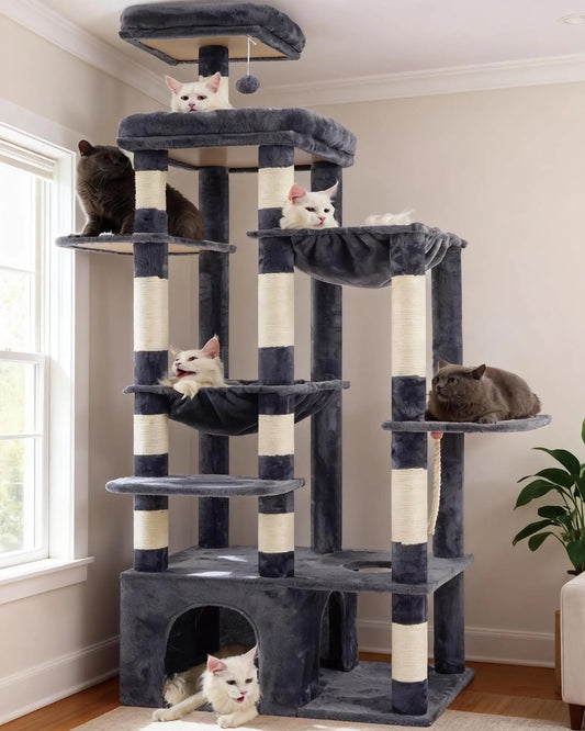 XIUWO Cat Tree For Indoor Cats Tall Multi Level Condo With Sturdy Base