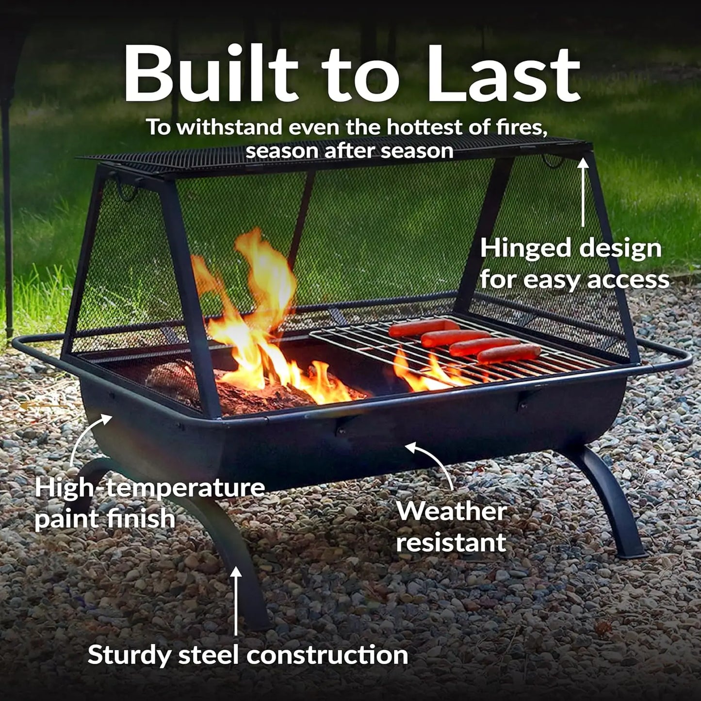 Outdoor Fire Pit With Grill, Spark Screen, Cover, And Poker