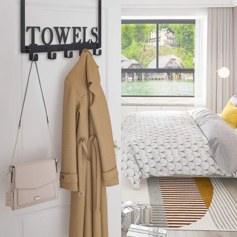 NBVCX Over Door Towel Hooks 5 Hook Metal Door Mount