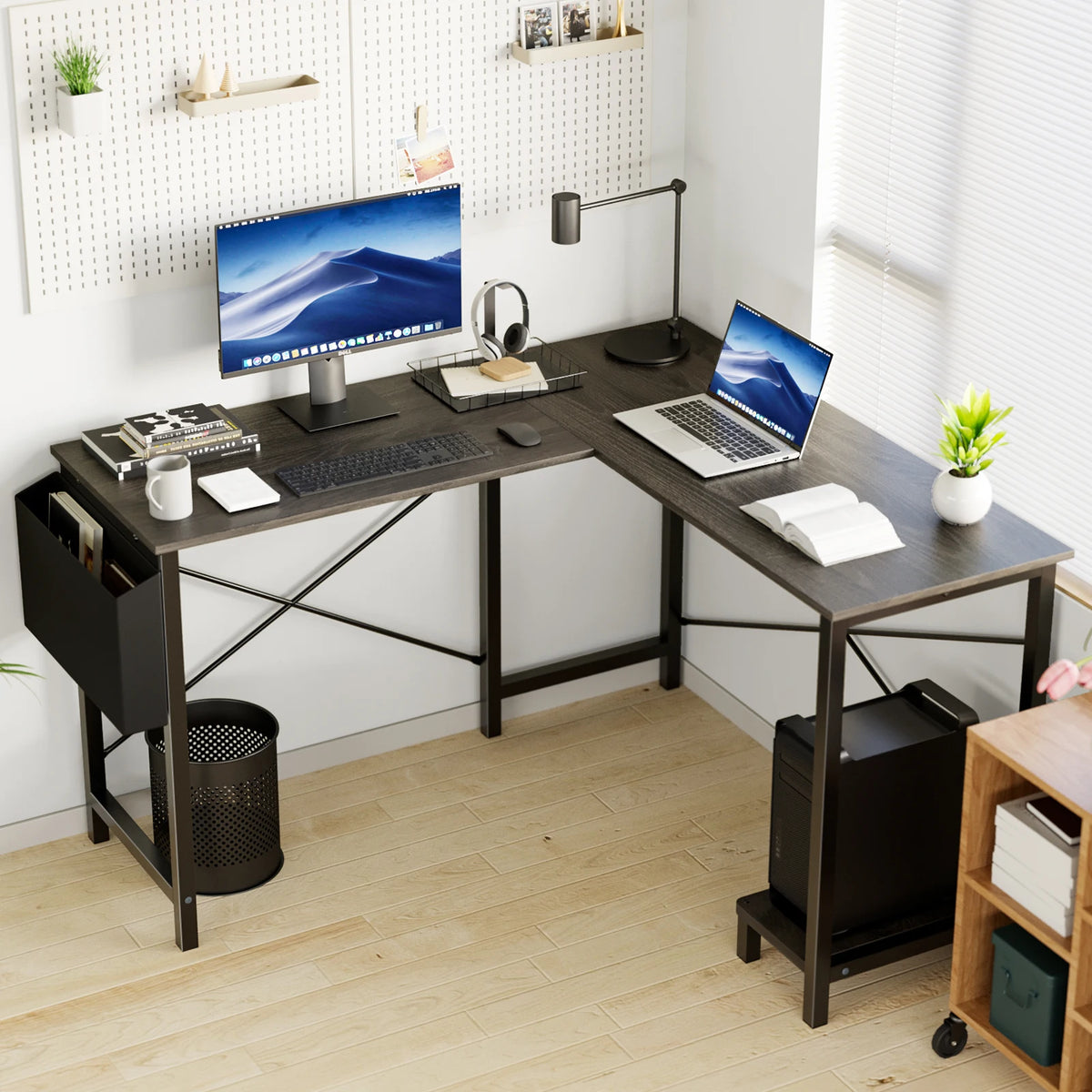 JHK L Shape Computer Desk With CPU Storage Shelf
