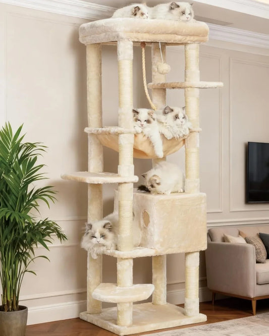 Heybly Heavy Duty Cat Tree For Indoor Cats With Multi Level Plush Condo