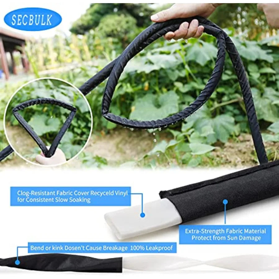 2025 Flat Soaker Hose 200 ft for Garden 200' 50ft x 4 Linkable Drip Hose DIY Garden Irrigation System Saving 80 Water Dual-laye