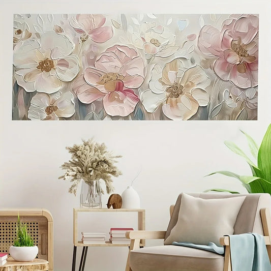 Elegant Abstract Floral Canvas Art With Wood Frame Interior Decor