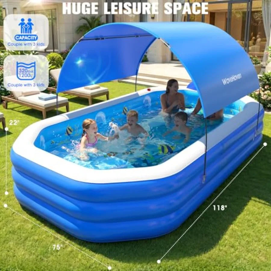 Oversized Inflatable Pool With Canopy For Adults And Seats