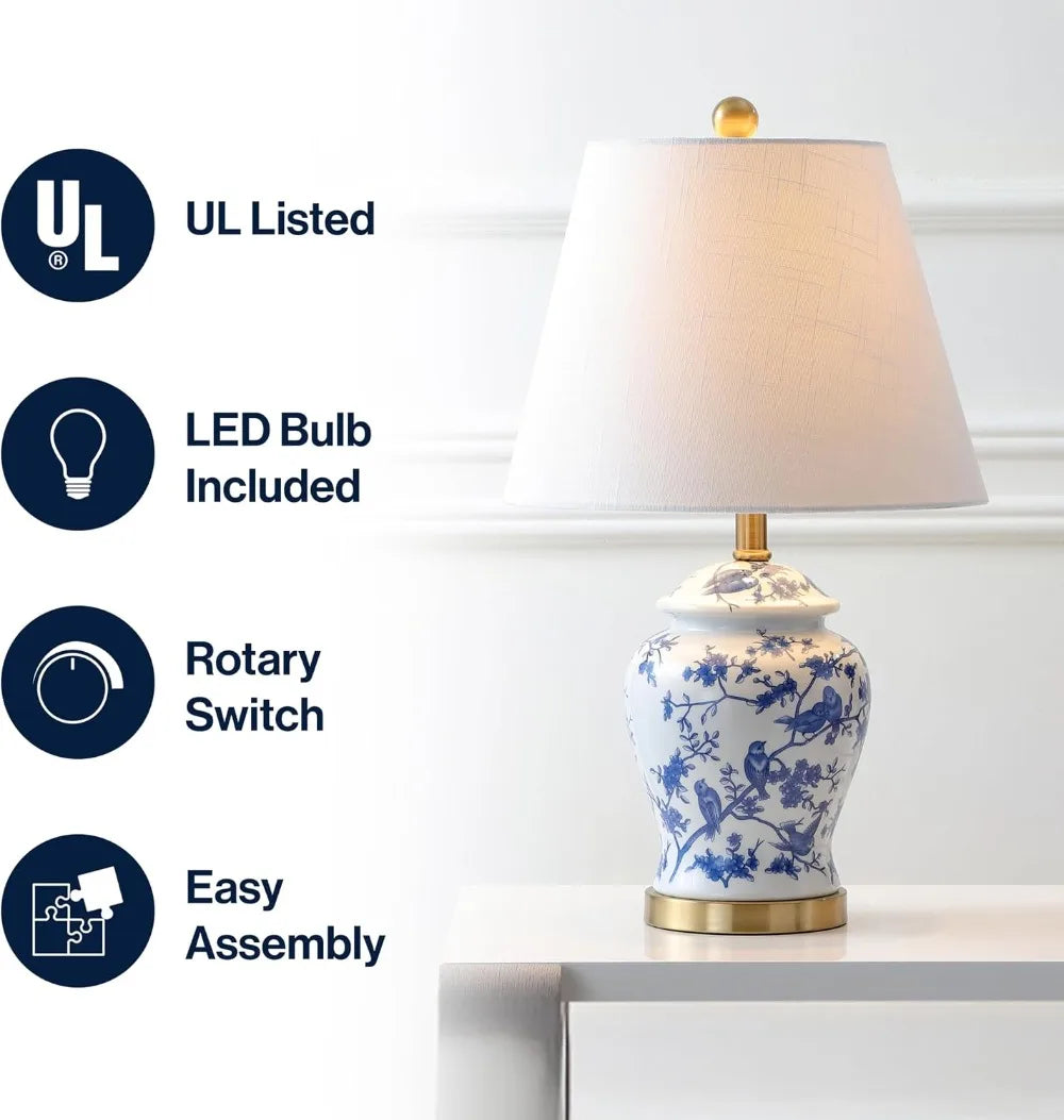 Ceramic Ginger Jar Table Lamp With Linen Shade Bedside Lamp