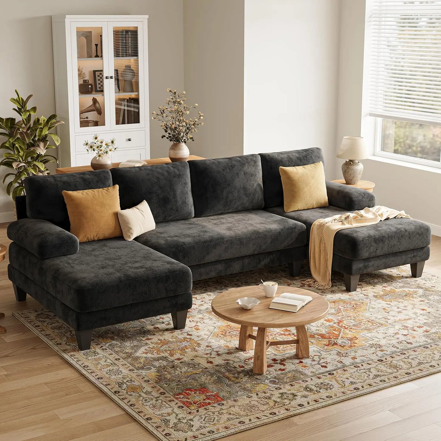 U-Shaped Sectional Sofa For Living Room In Warm Chenille Fabric