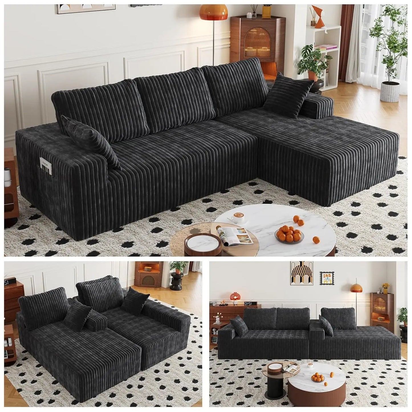 Modular Sectional Sofa Chaise With Removable Washable Covers Pillow Backrest
