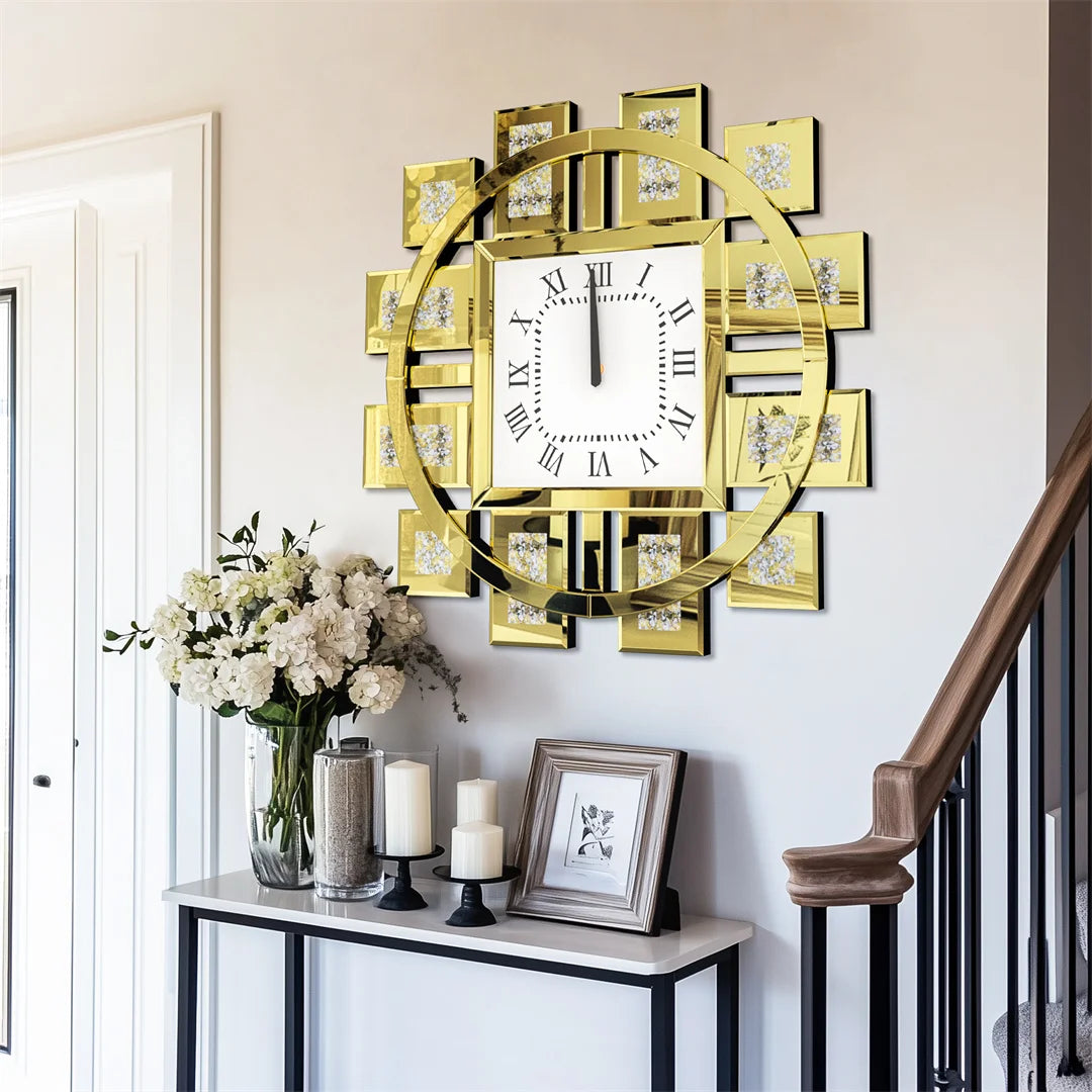 Decorative Wall Clock Crystal Crushed Diamond Inlay Battery Operated