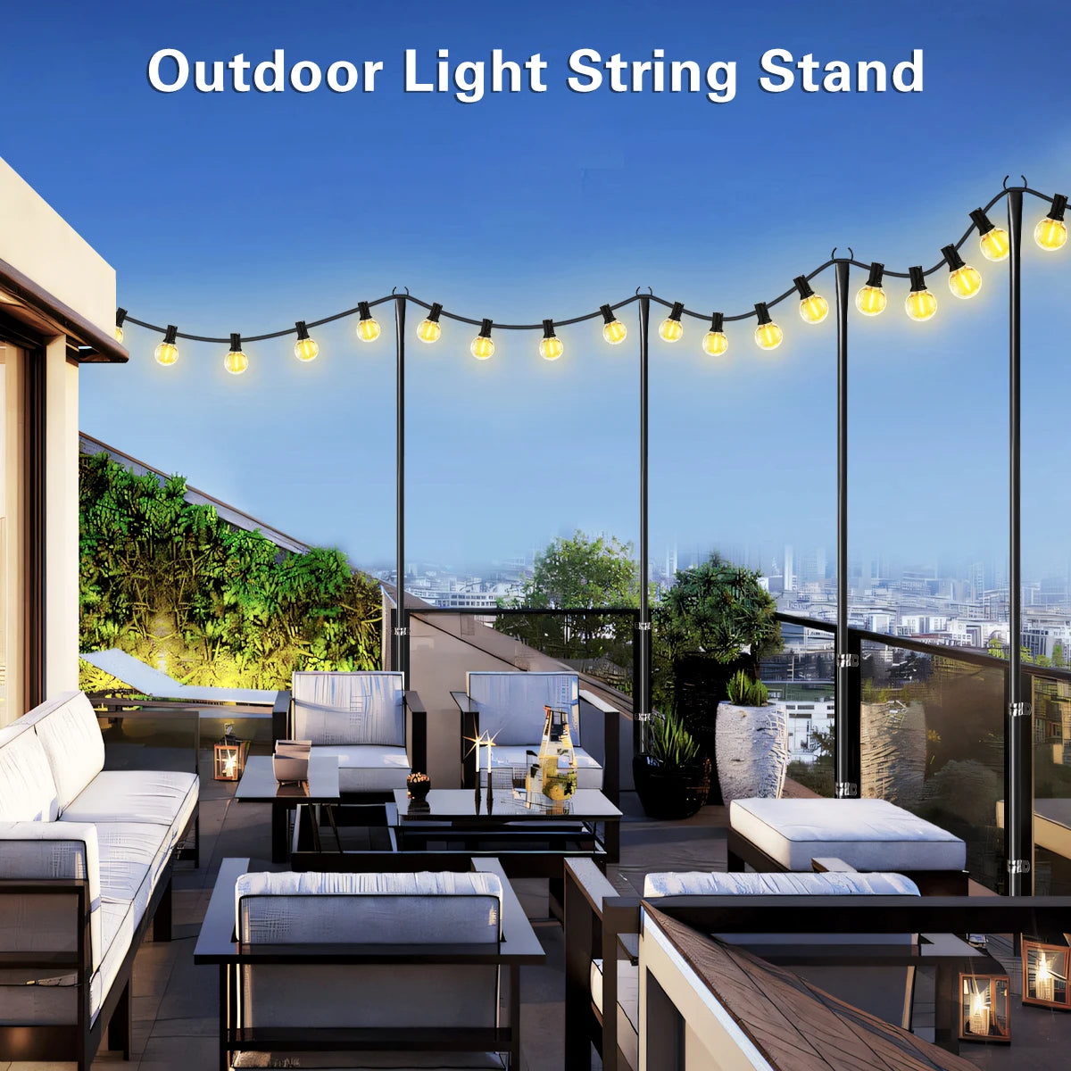 Aiopp Outdoor String Light Poles, Heavy Duty Metal Lamp Stands