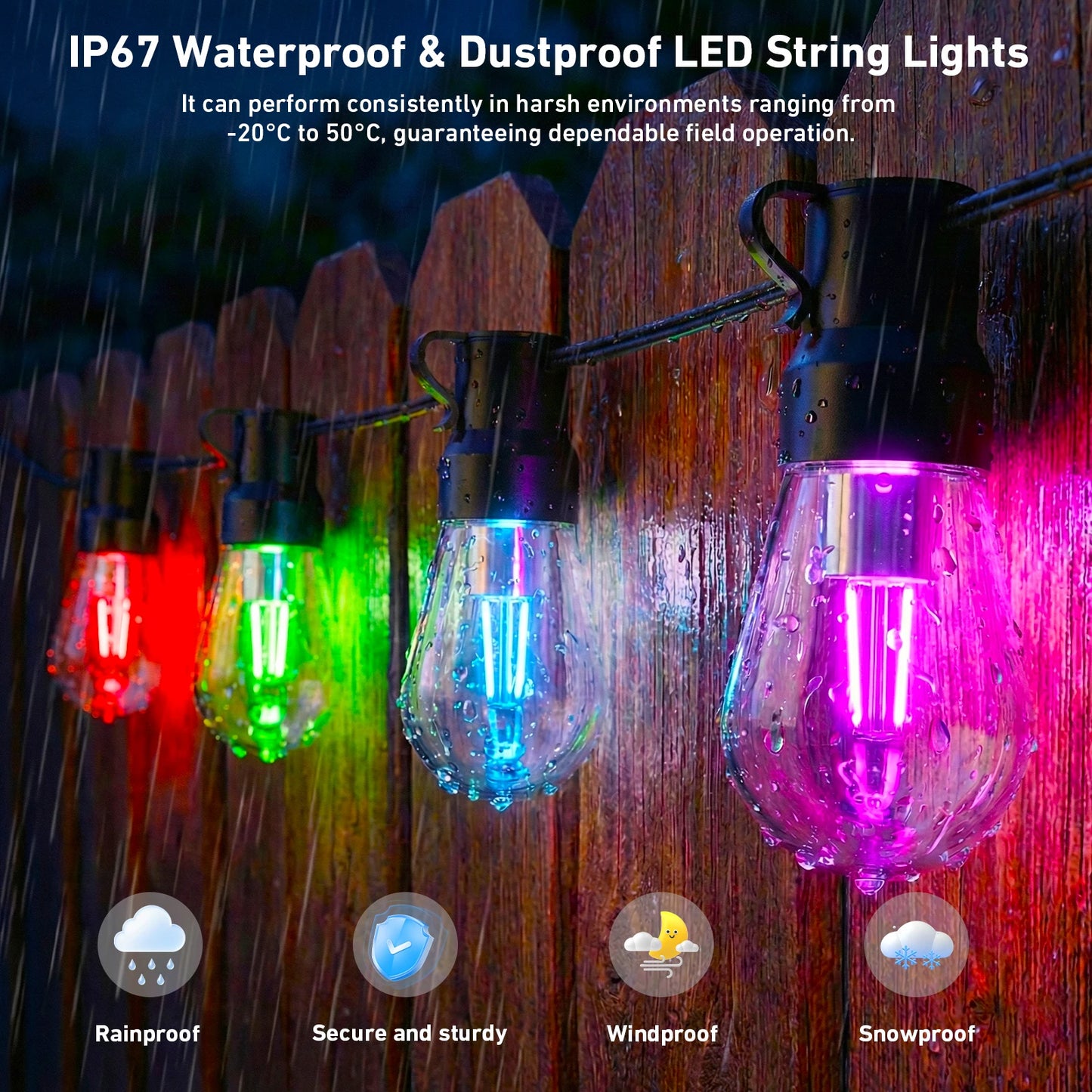 RGB IC Outdoor String Lights IP67 Waterproof With APP Remote