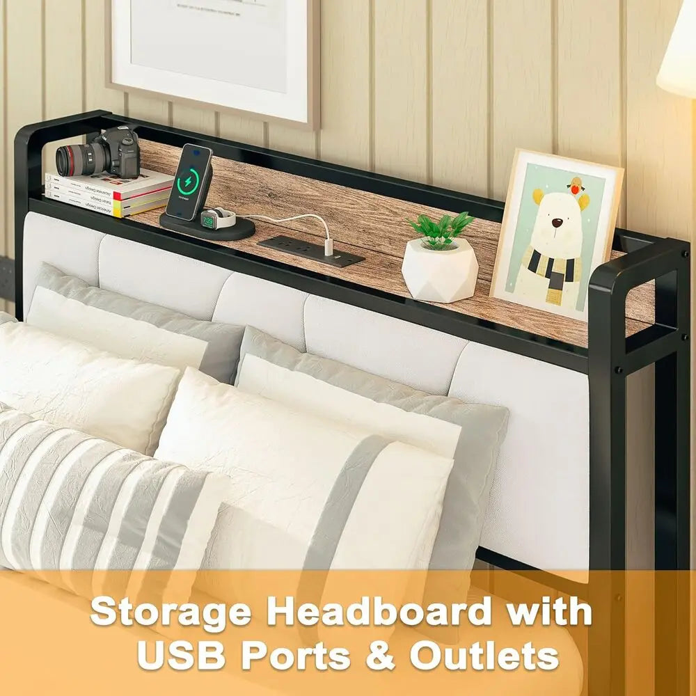 Likimio Twin Bed Frame With Storage Headboard And Charging Station