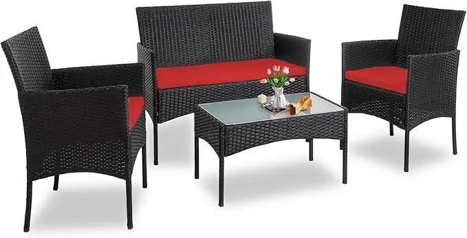 Outdoor Rattan Wicker Patio Conversation Set With Cushions