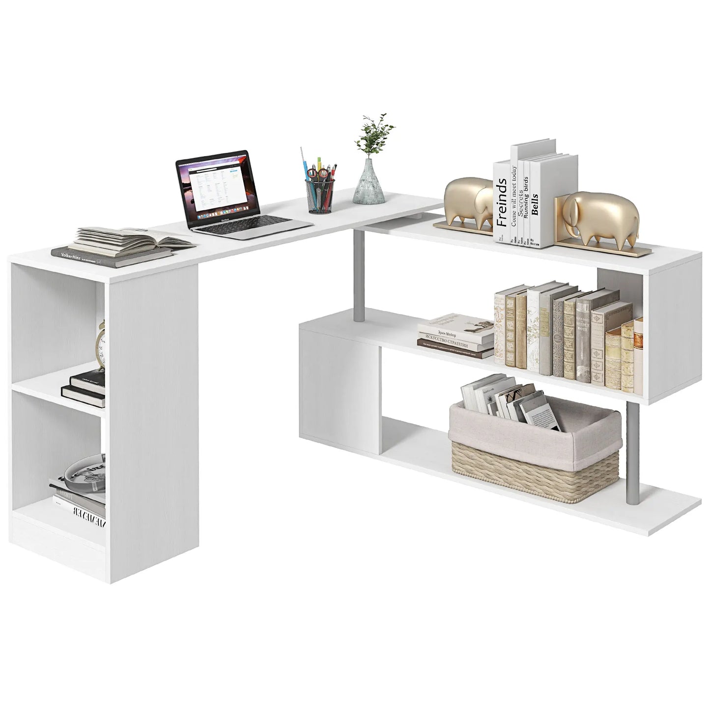 White L Shaped Corner Desk With 3 Tier Shelves