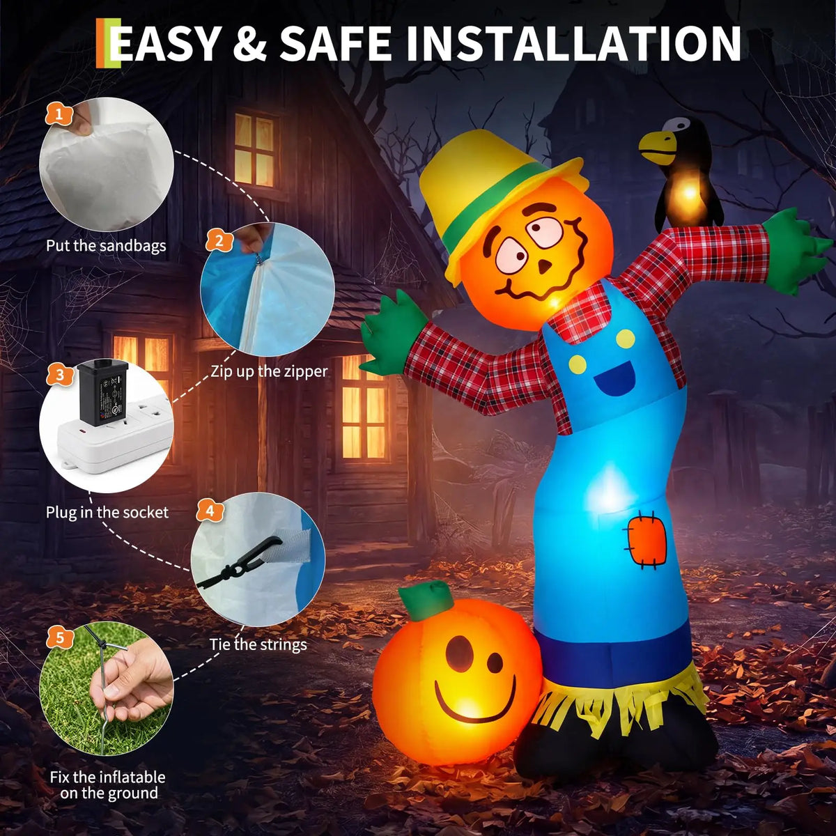 HiMISS Halloween Pumpkin Scarecrow Inflatable Outdoor Yard Decoration