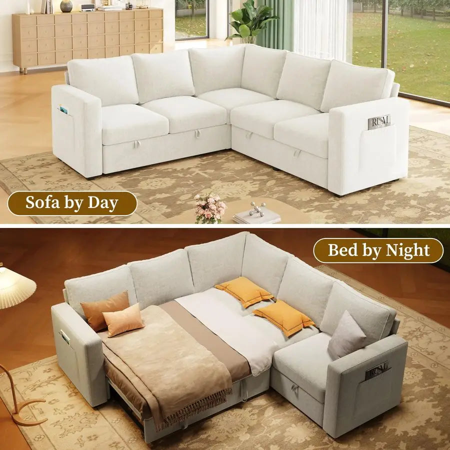 MBVM L Shaped Modular Sleeper Sofa With Pullout