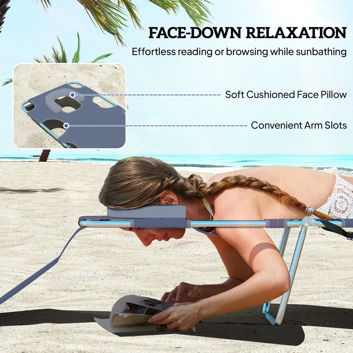 Outsunny Portable Adjustable Outdoor Chaise Lounge With Face Cavity