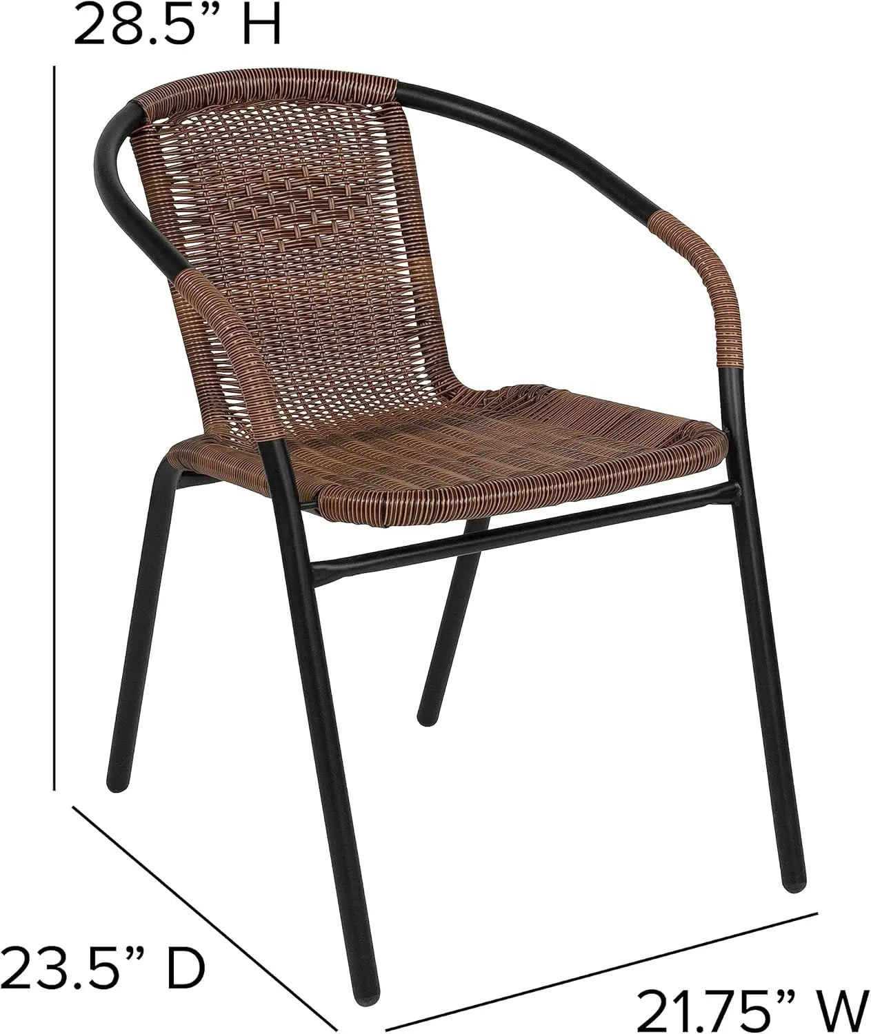 Lila Modern Rattan Indoor/Outdoor Stackable Dining Chairs, Stacking Rattan Bistro Chairs for Patio or Restaurant,Set of 4, Brown
