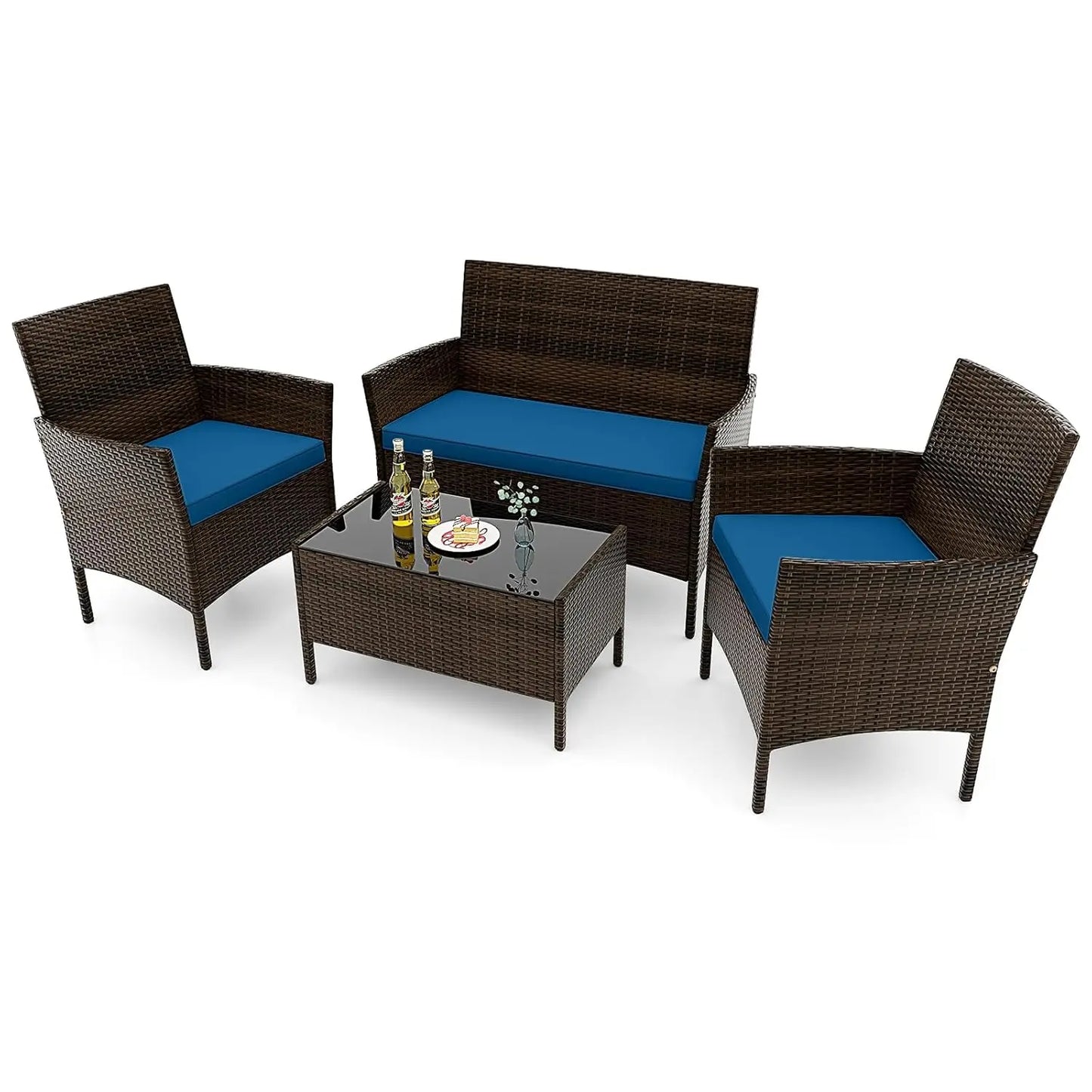 Rattan Outdoor Patio Furniture Set With Cushions And Coffee Table