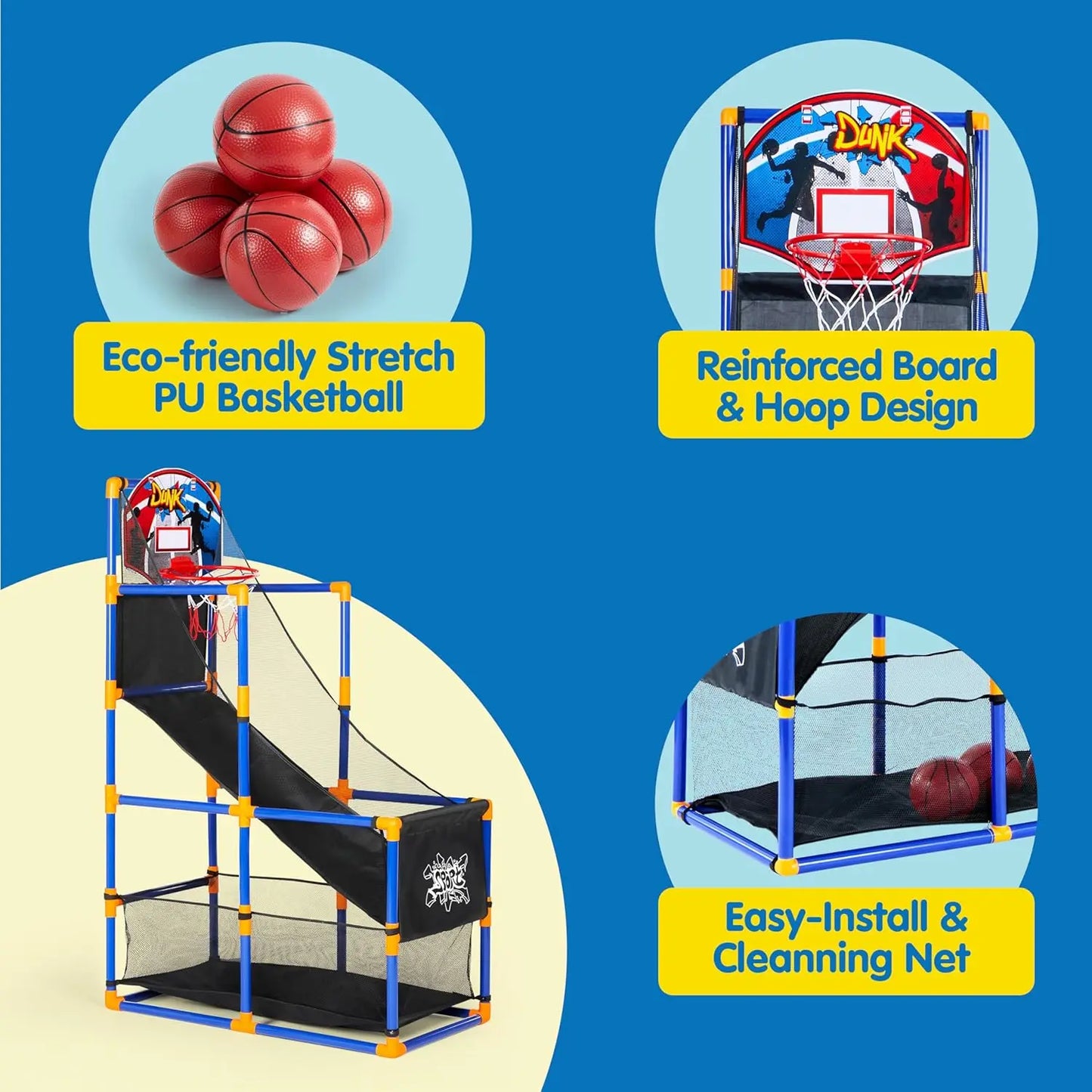 Joyfy Kids Arcade Basketball Game Set With Balls And Hoop