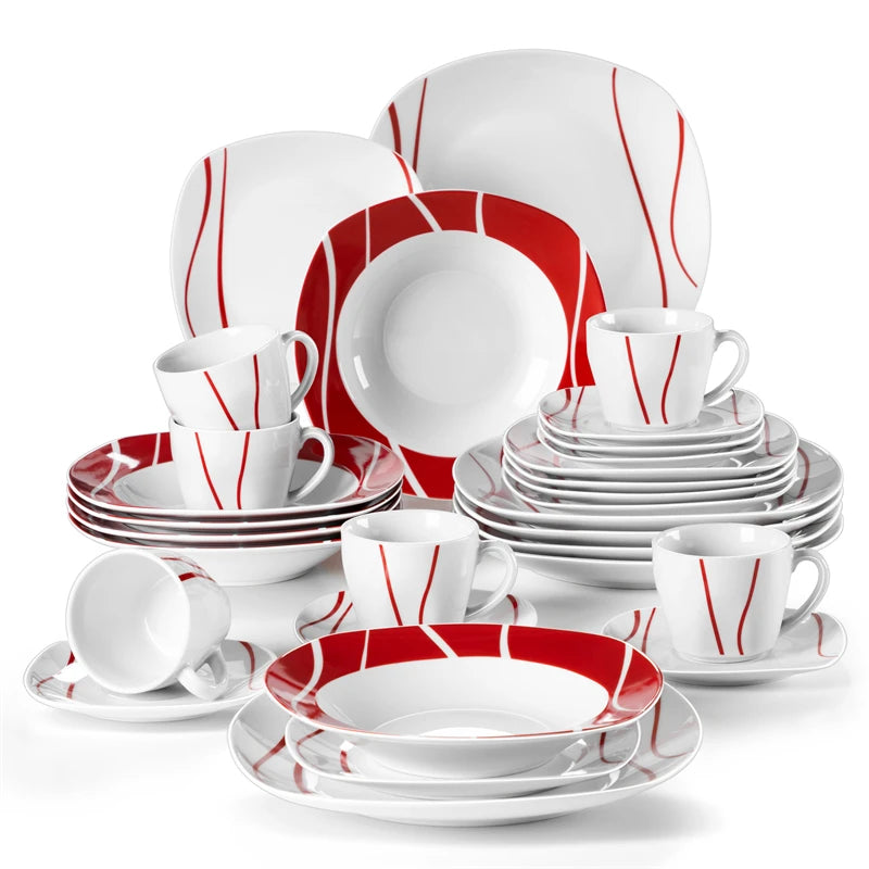 MALACASA Felisa Porcelain Dinner Set With Cups And Saucers