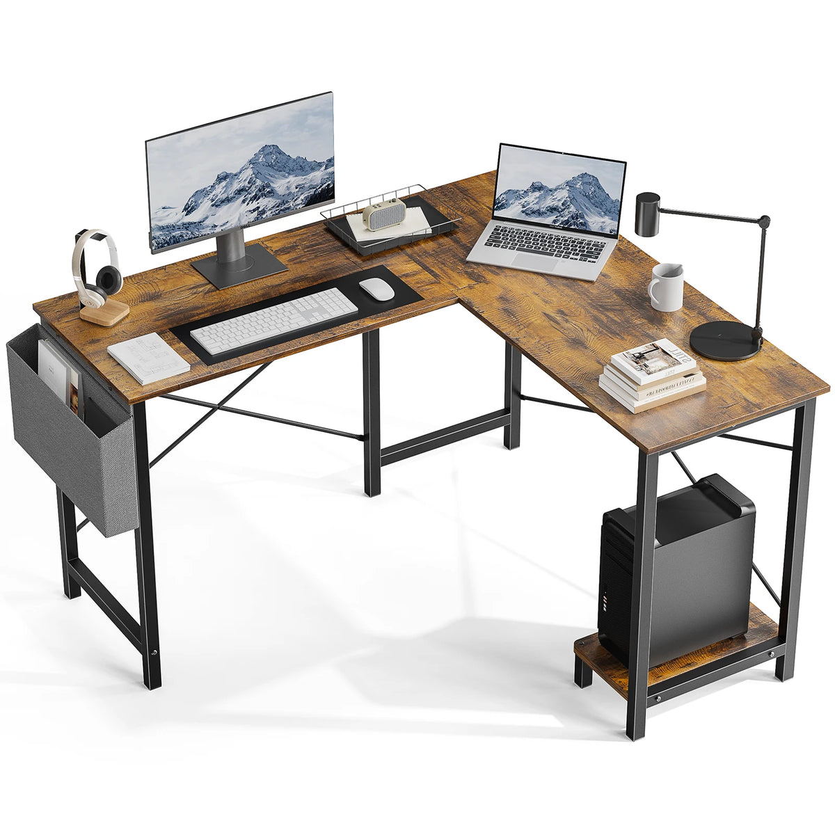 JHK L Shape Computer Desk With CPU Storage Shelf
