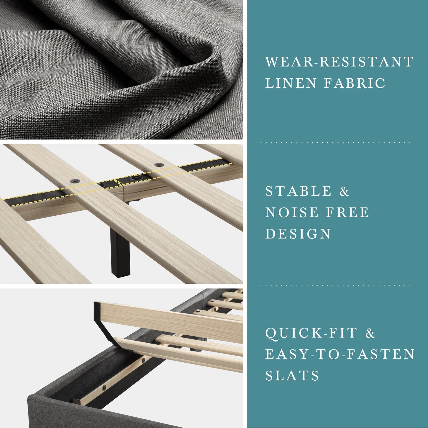 HOOMIC Upholstered Bed Frame With Adjustable Headboard And Linen Fabric