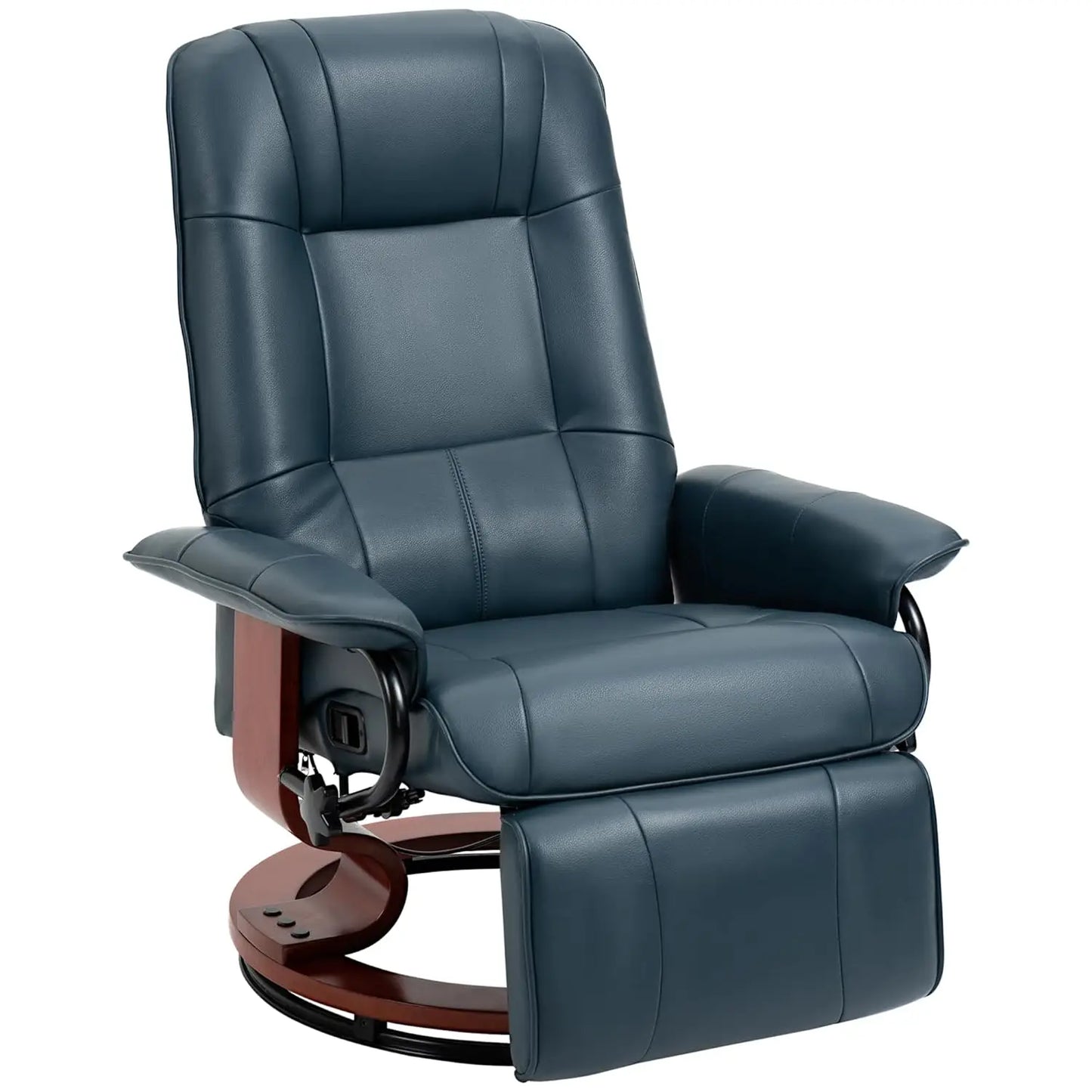 Faux Leather Manual Recliner Lounge Chair With Footrest Armrests Wood Base