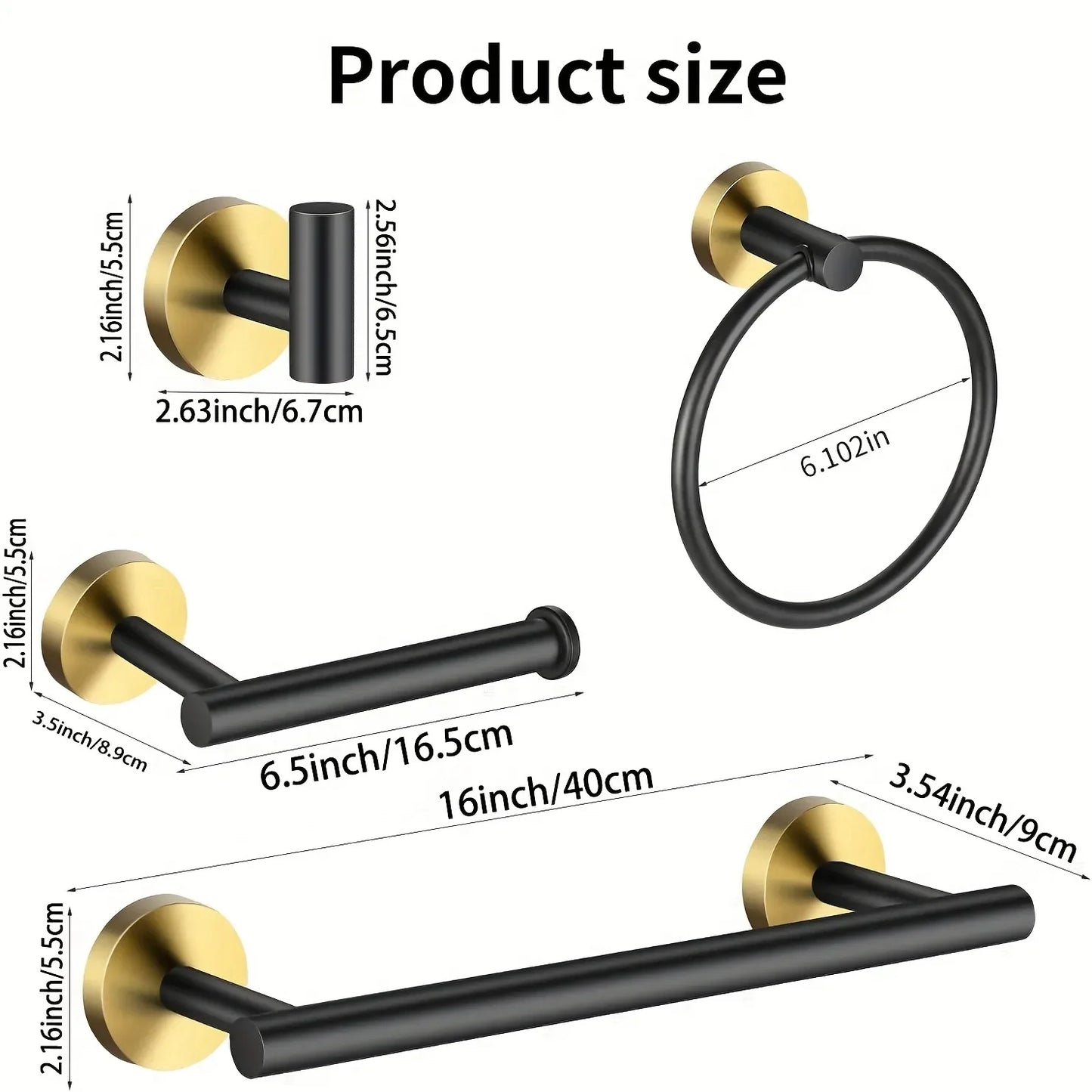 Stainless Steel Bathroom Hardware Set Wall Mounted Towel Bar Towel Ring Holder